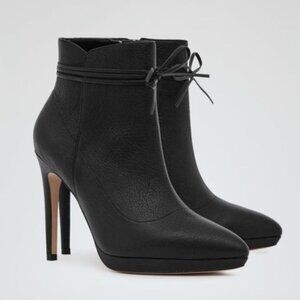 Reiss Orion Bow Detail Black Leather Stiletto Ankle Boots 40